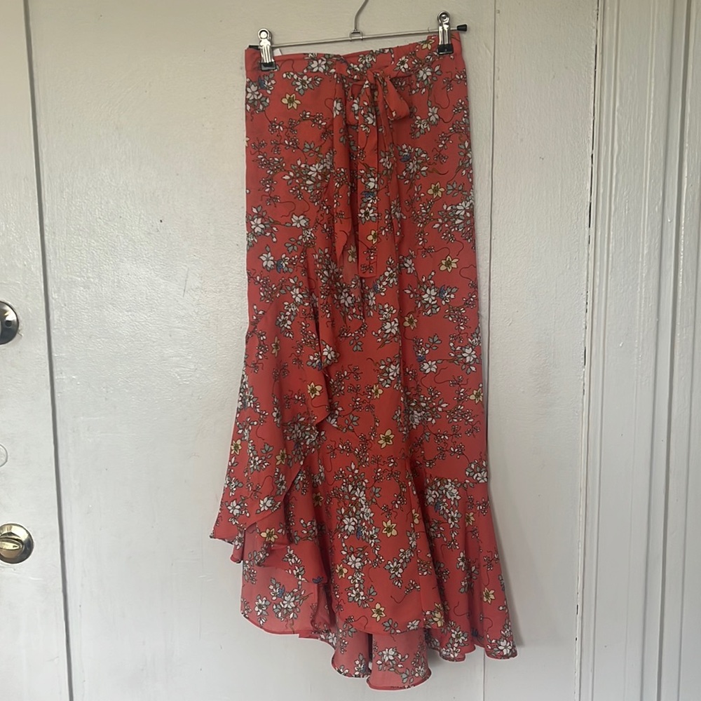 Max Studio Coral & Floral Print Wrap Skirt